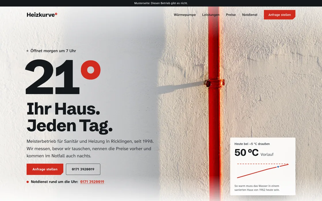 Musterseite Heizkurve Haustechnik am Rechner, erster Bildschirm