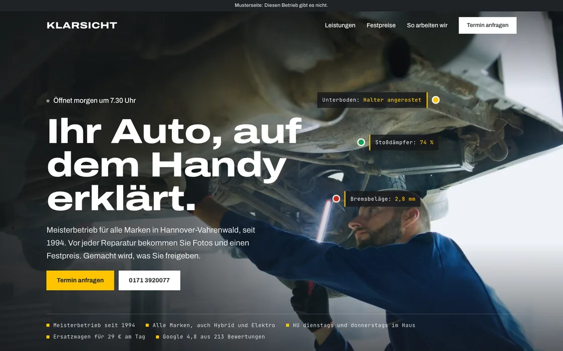 Musterseite Werkstatt Klarsicht am Rechner, erster Bildschirm